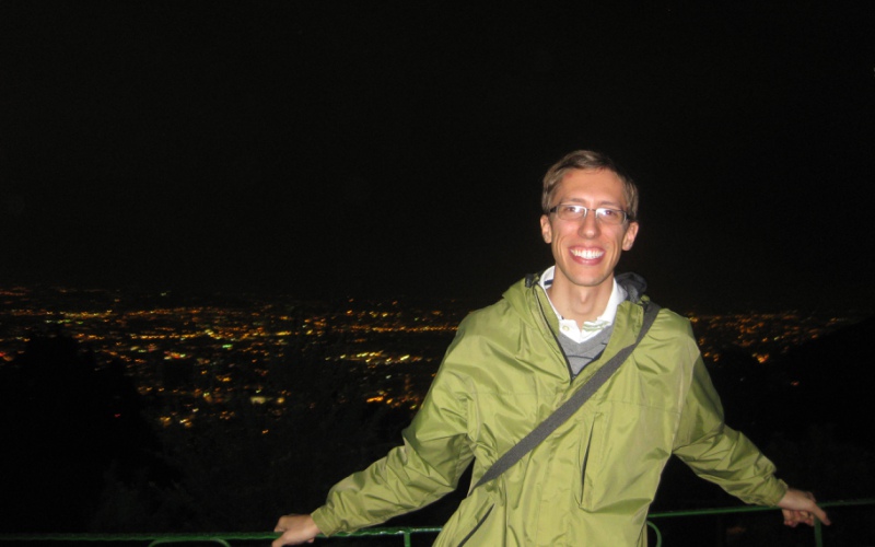 Mark in front of Bogota at night